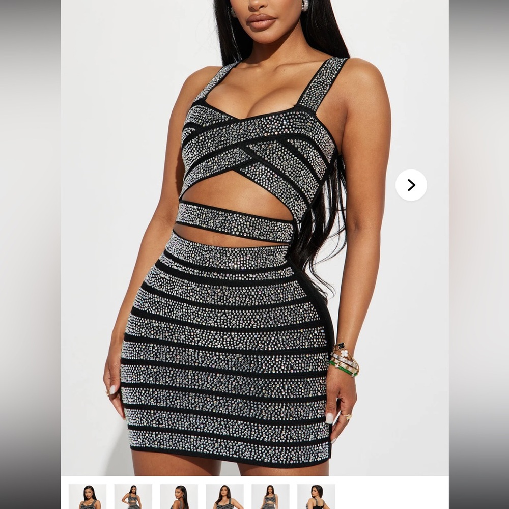 Fashion Nova Black and Silver Skirt Set
